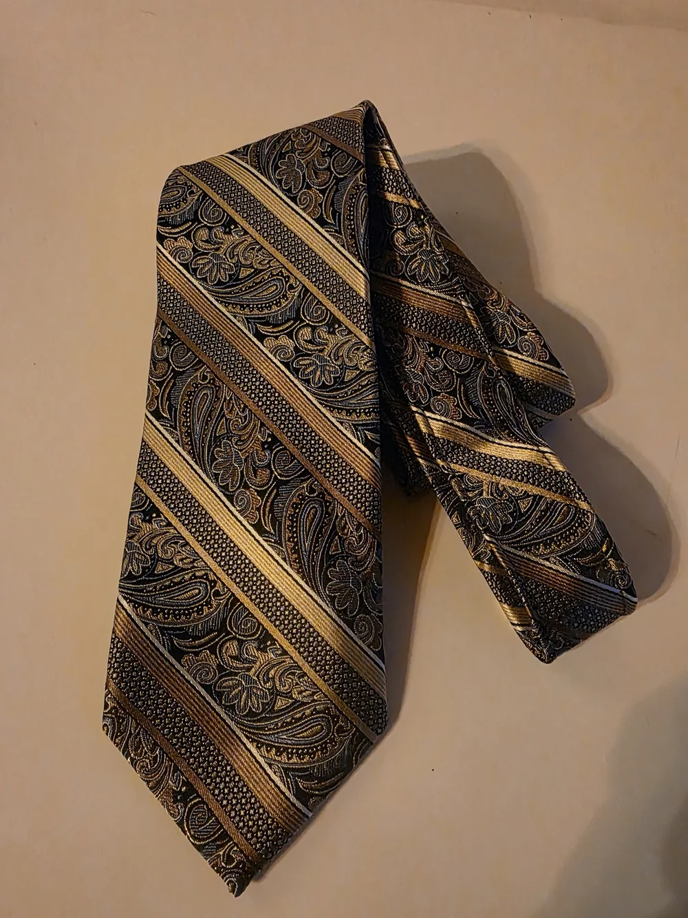 Classic Striped Paisley Men's Tie in Blue and Gold